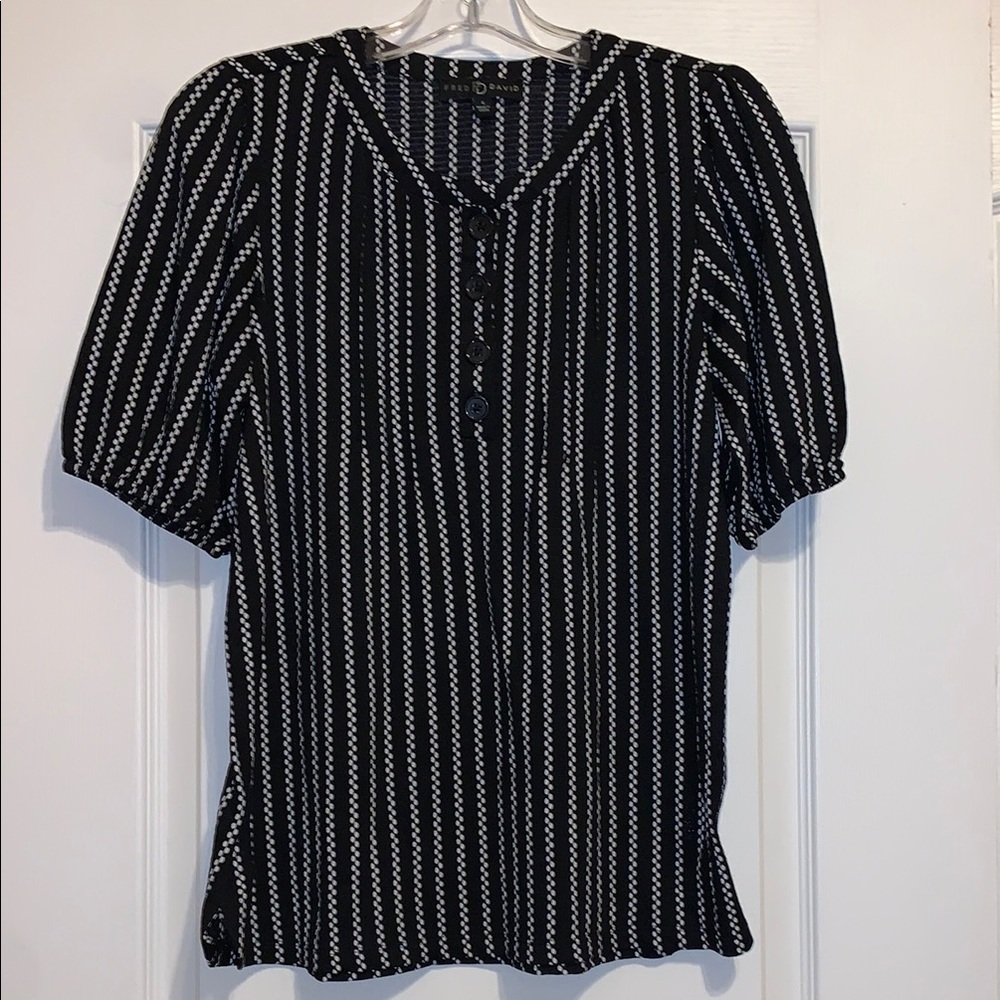 Fred David Black and White Striped Blouse